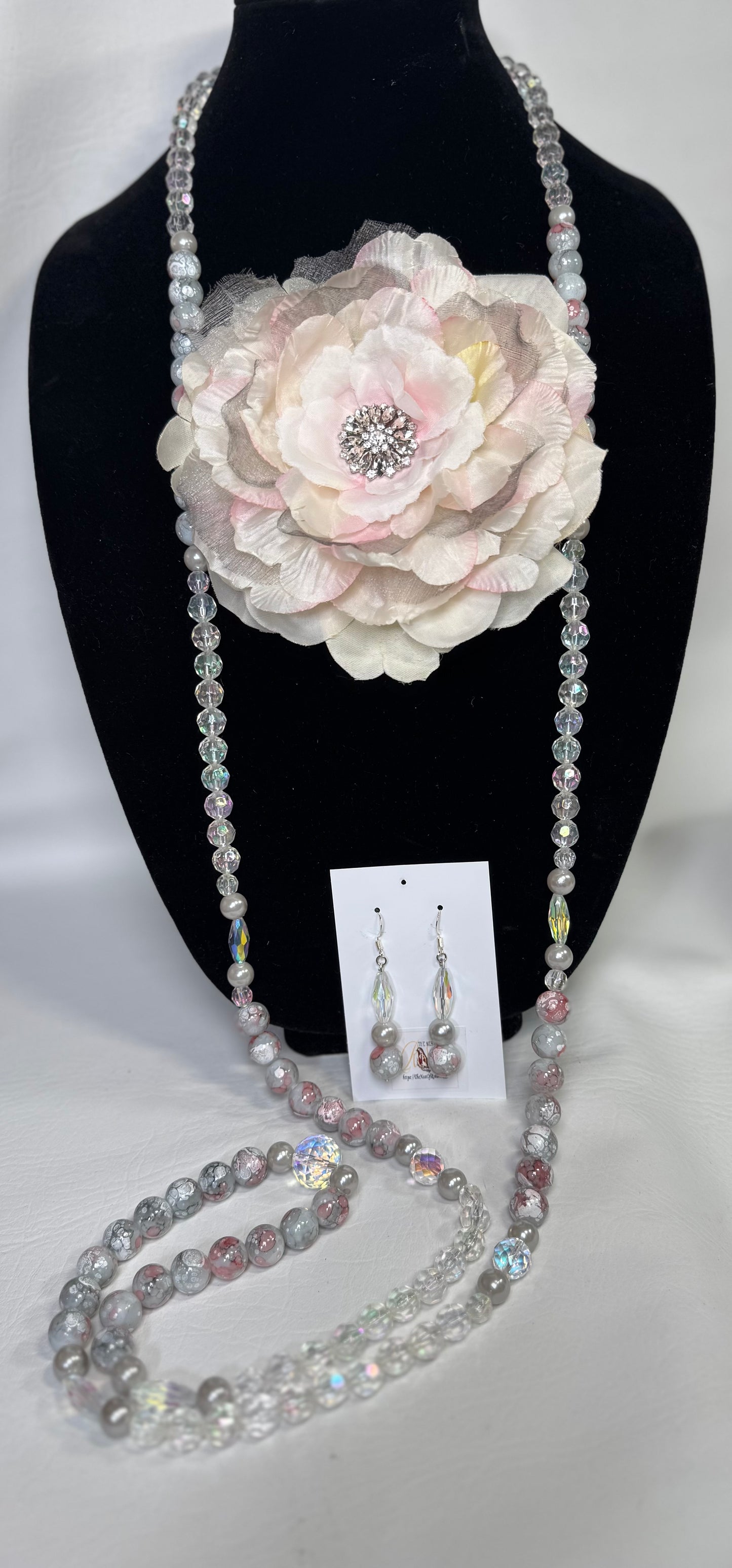 “Petal Grace” Necklace, Earrings, and Floral Brooch Set