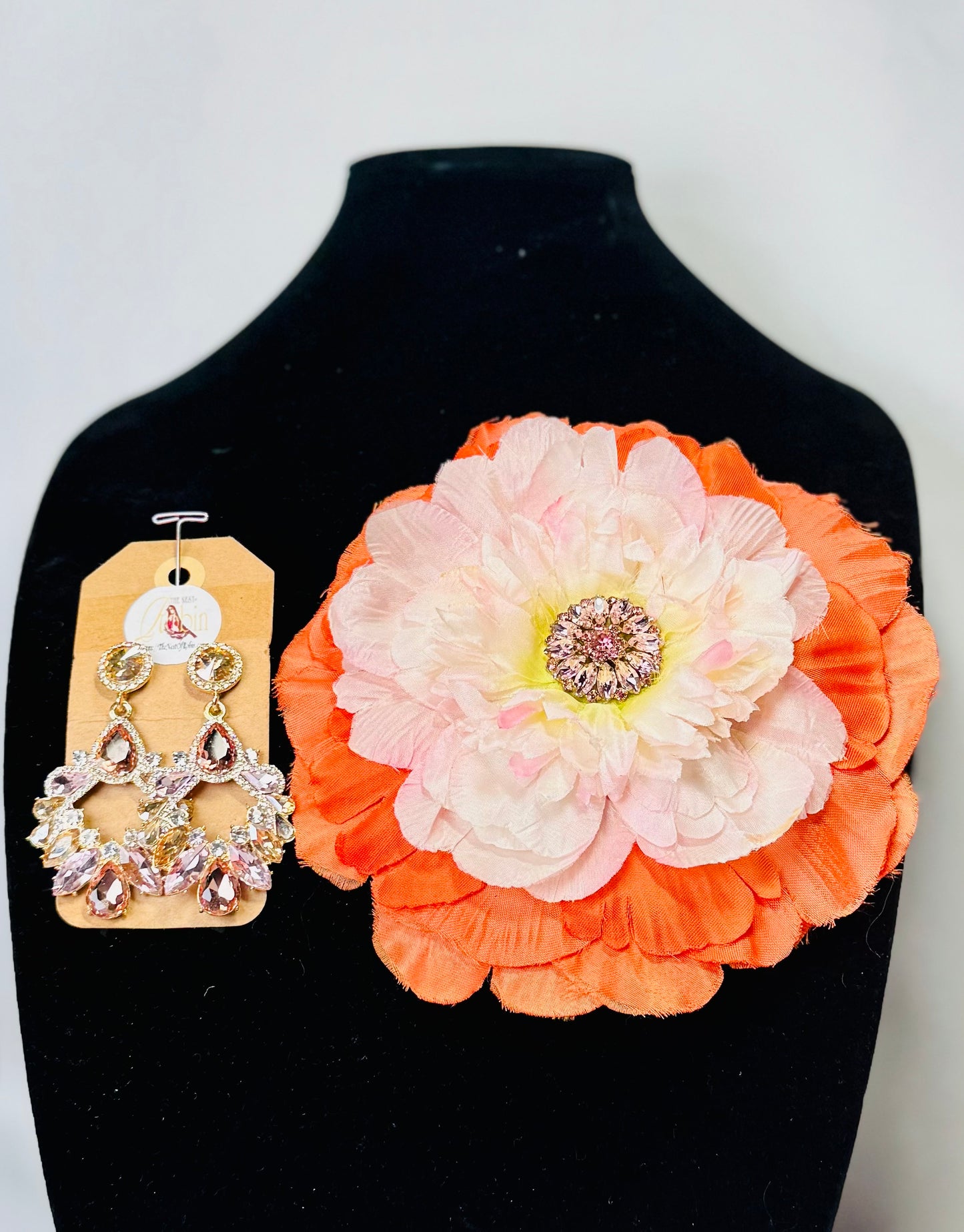 “Pink Peach” Brooch & Earrings Set