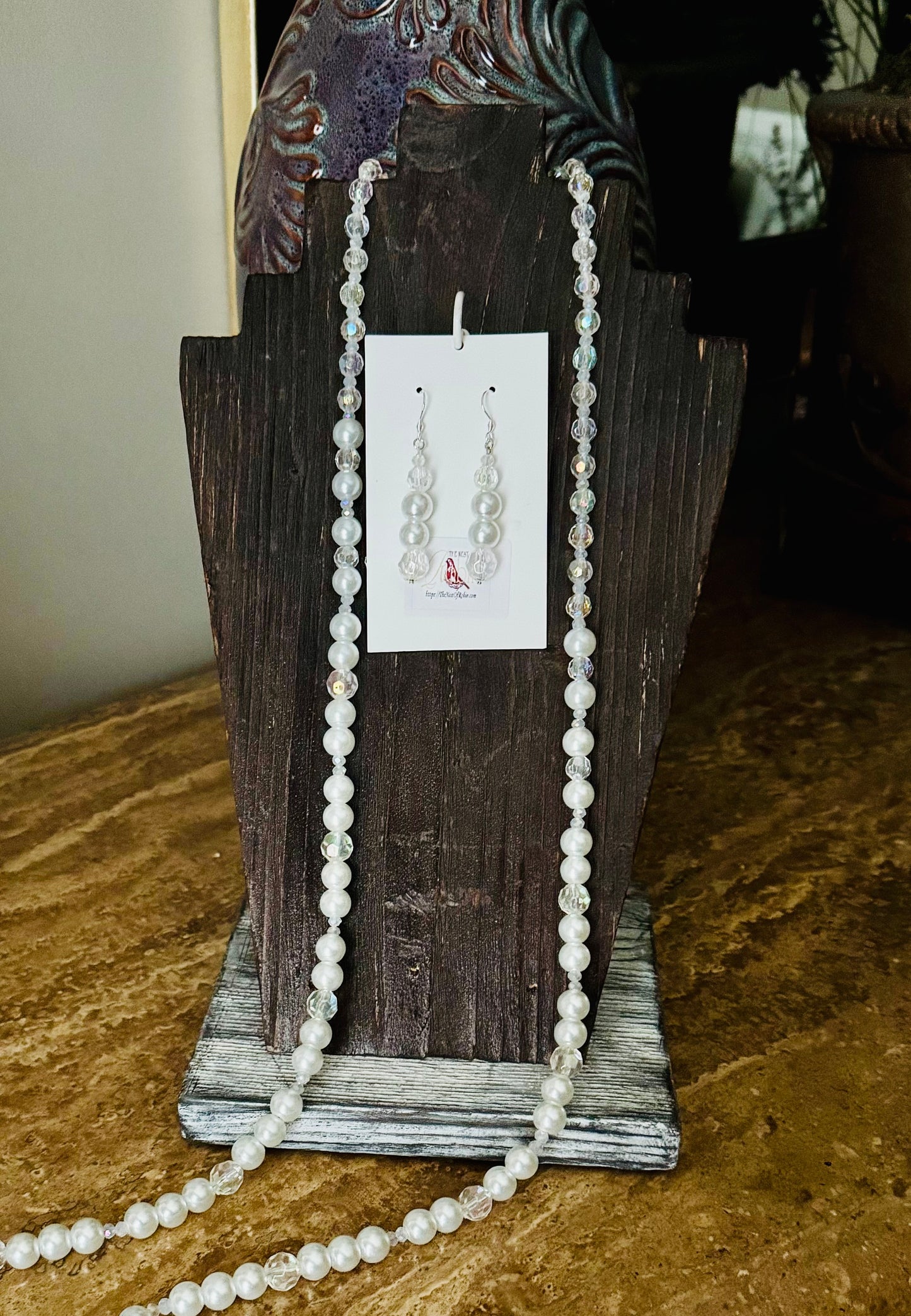 “Swan” Long Necklace & Earrings Set