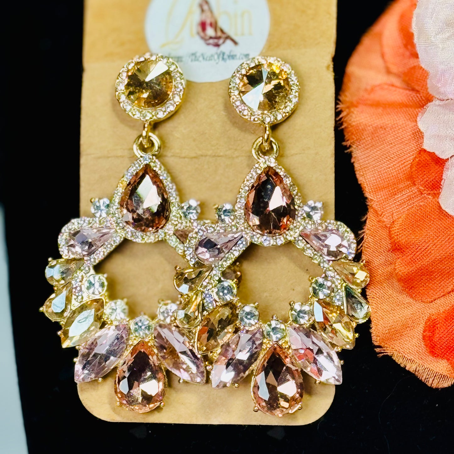 “Pink Peach” Brooch & Earrings Set