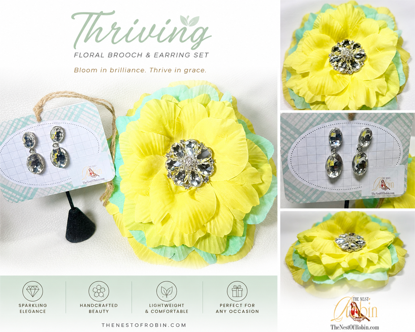 Thriving – Floral Brooch & Earring Set