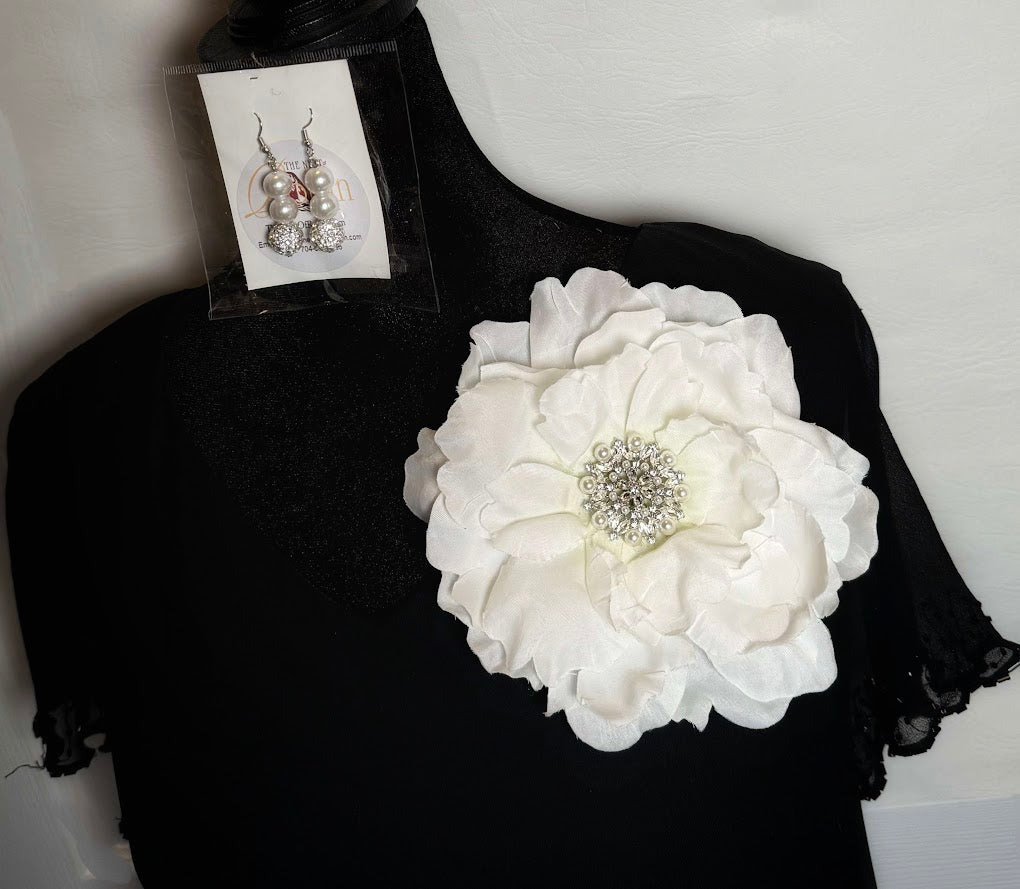 Crystal White Floral Brooch & Earring Set