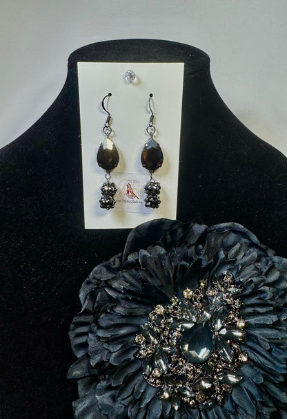 “Midnight Joy” Floral Brooch & Earrings Set