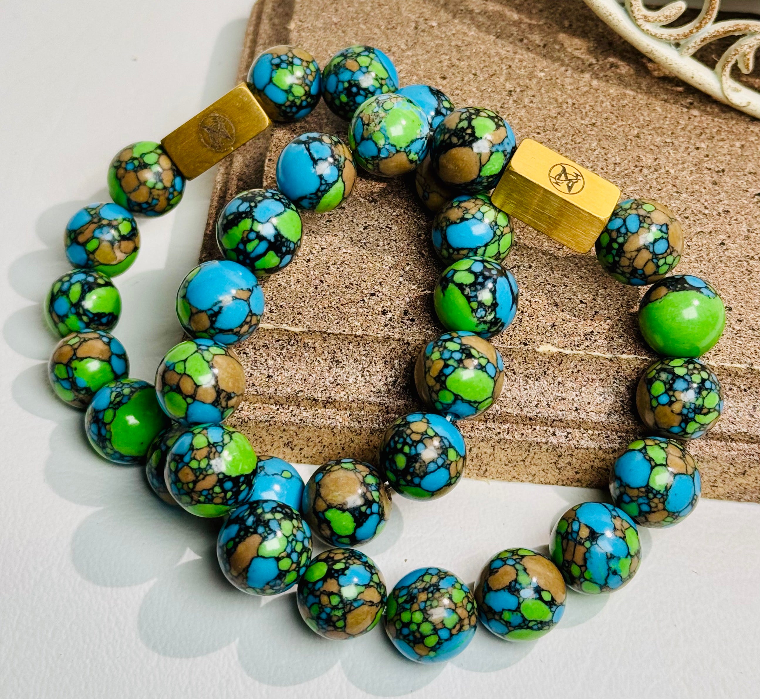 “Aqua Peacock” Genuine Stone Bracelet
