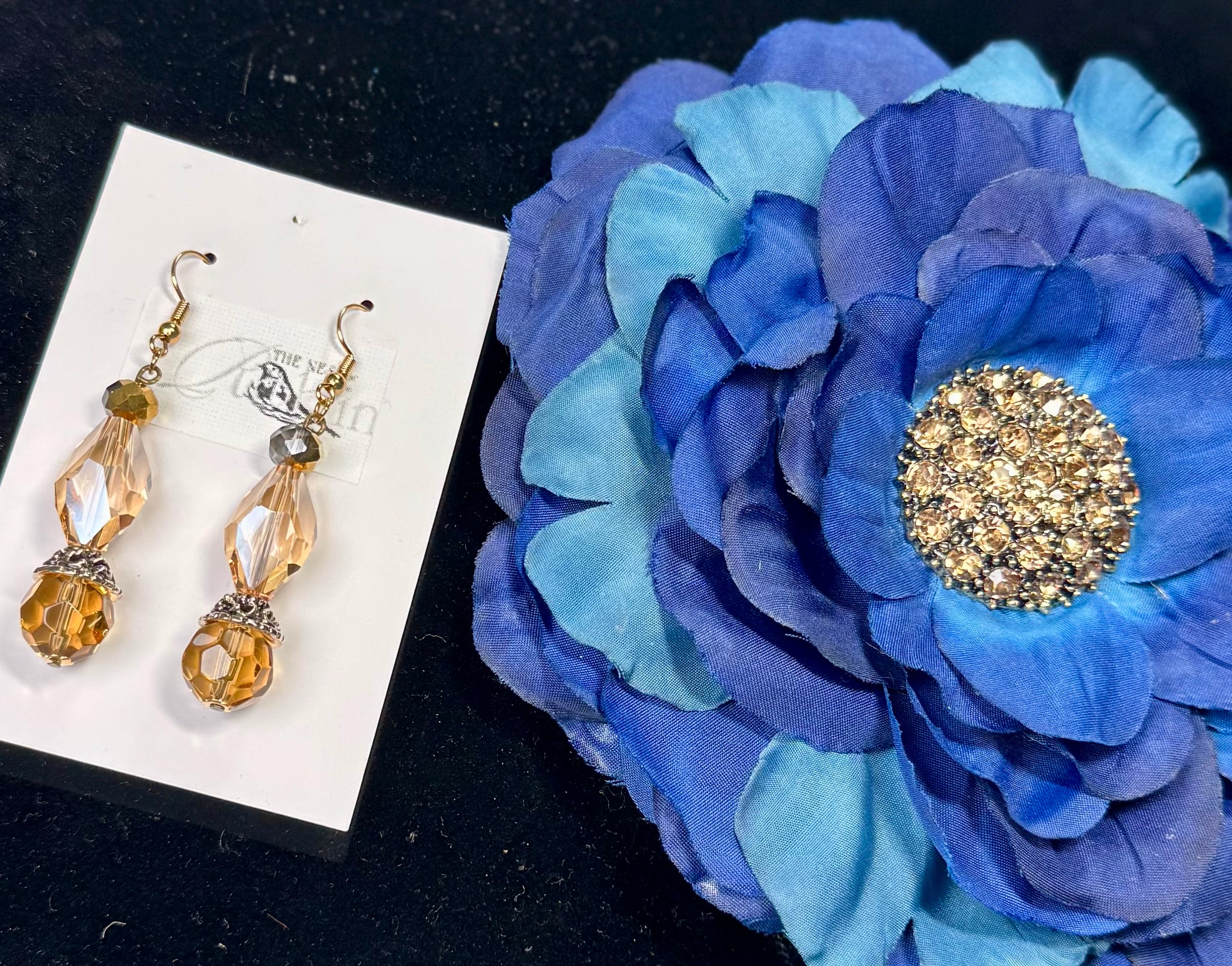 “Blue Sand Bloom” Floral Brooch & Earrings Set