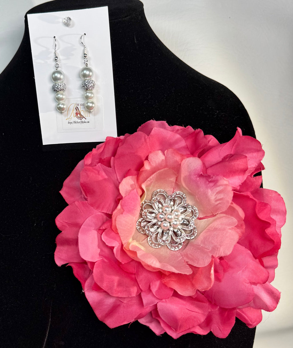 “Zaylee” Floral Brooch & Earrings Set