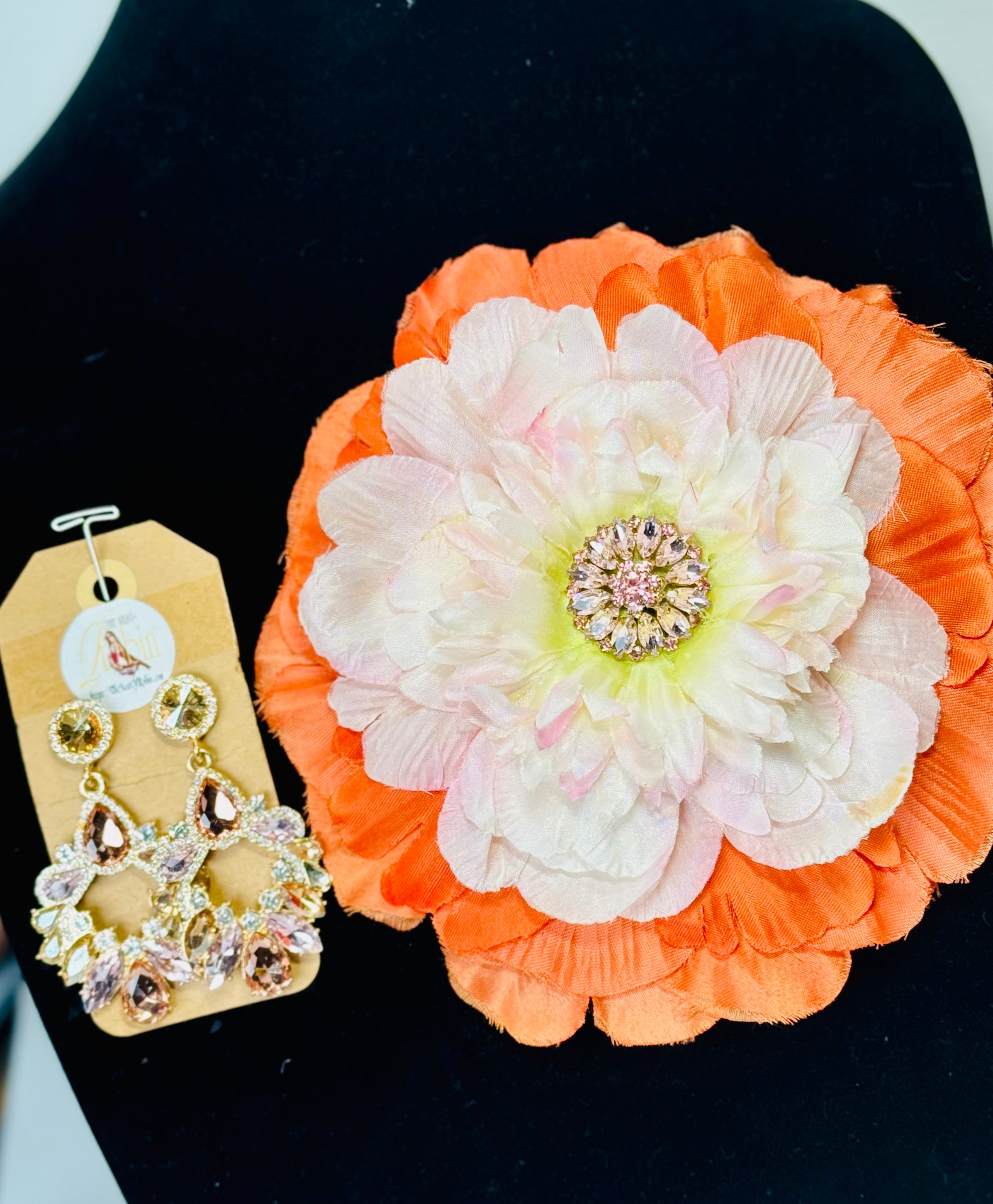 “Pink Peach” Brooch & Earrings Set