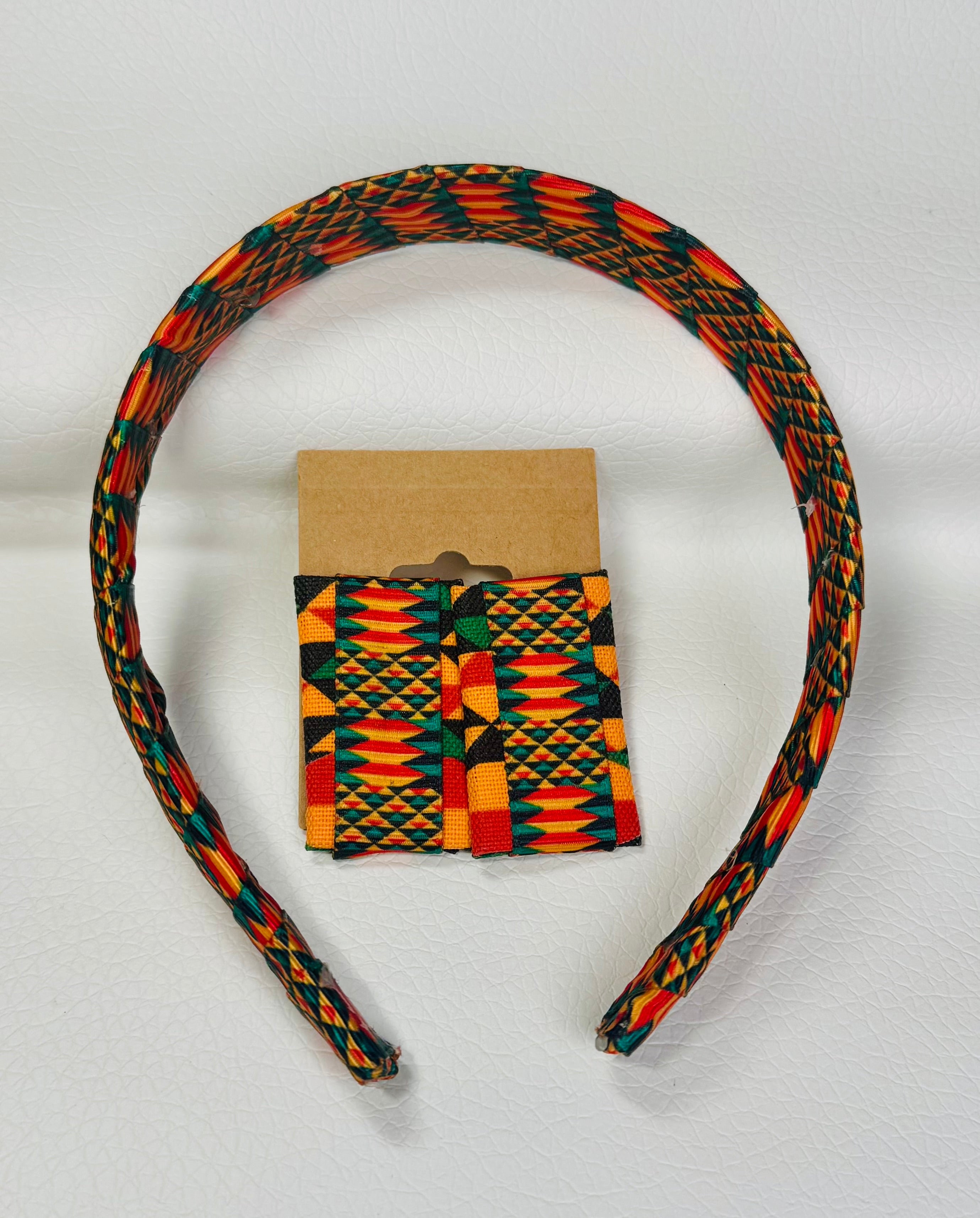 “Kente Cloth” Earrings and Earring & Headband Set