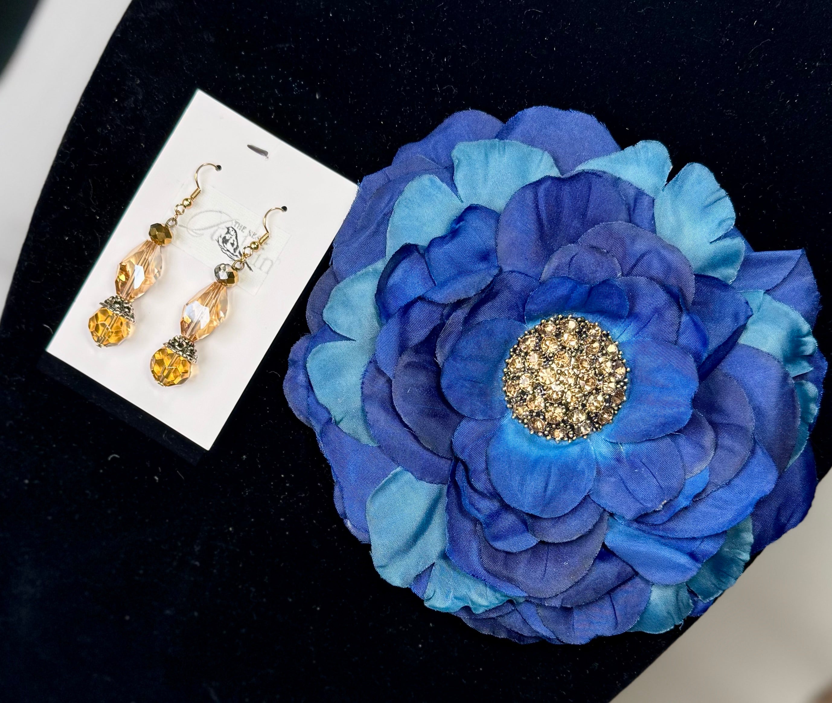 “Blue Sand Bloom” Floral Brooch & Earrings Set