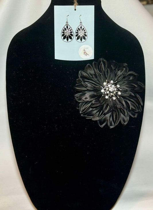 Black Sparkle Brooch & Earrings Set