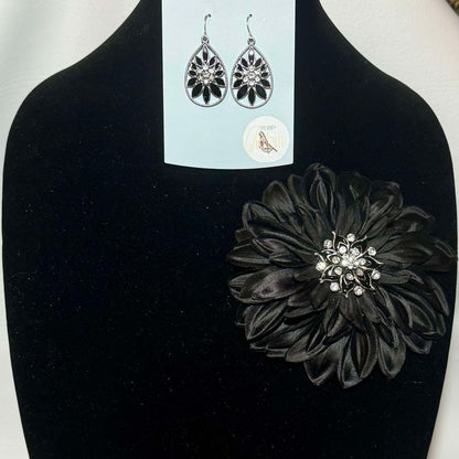 Black Sparkle Brooch & Earrings Set