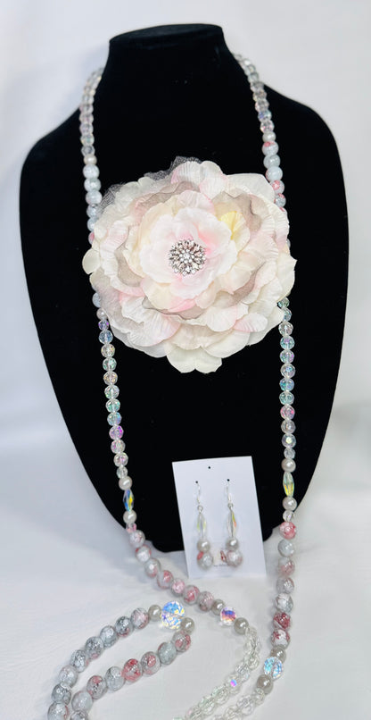 “Petal Grace” Necklace, Earrings, and Floral Brooch Set
