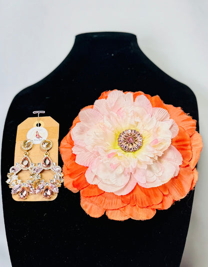 “Pink Peach” Brooch & Earrings Set