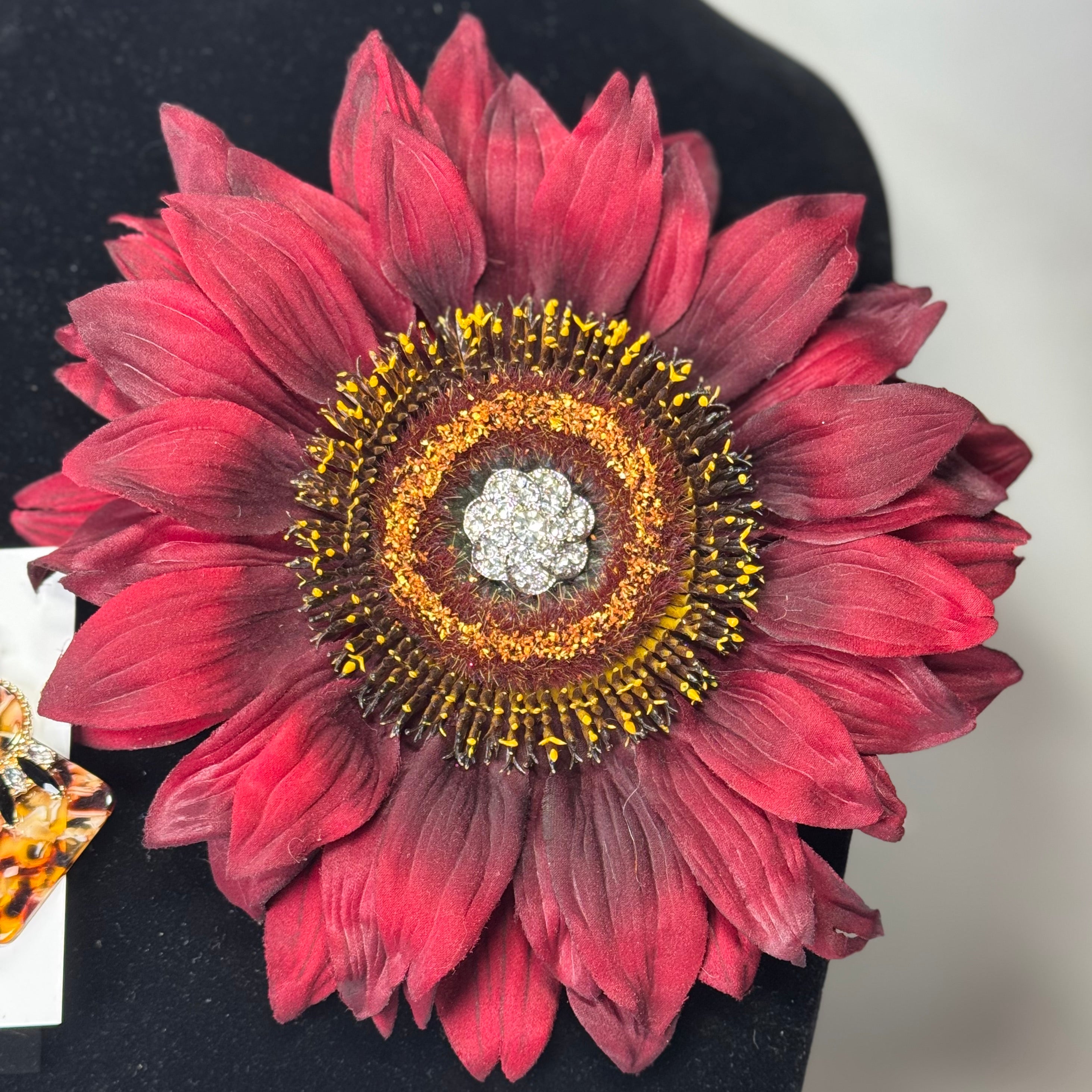 “Deep Sunflower” Floral Brooch & Earrings Set