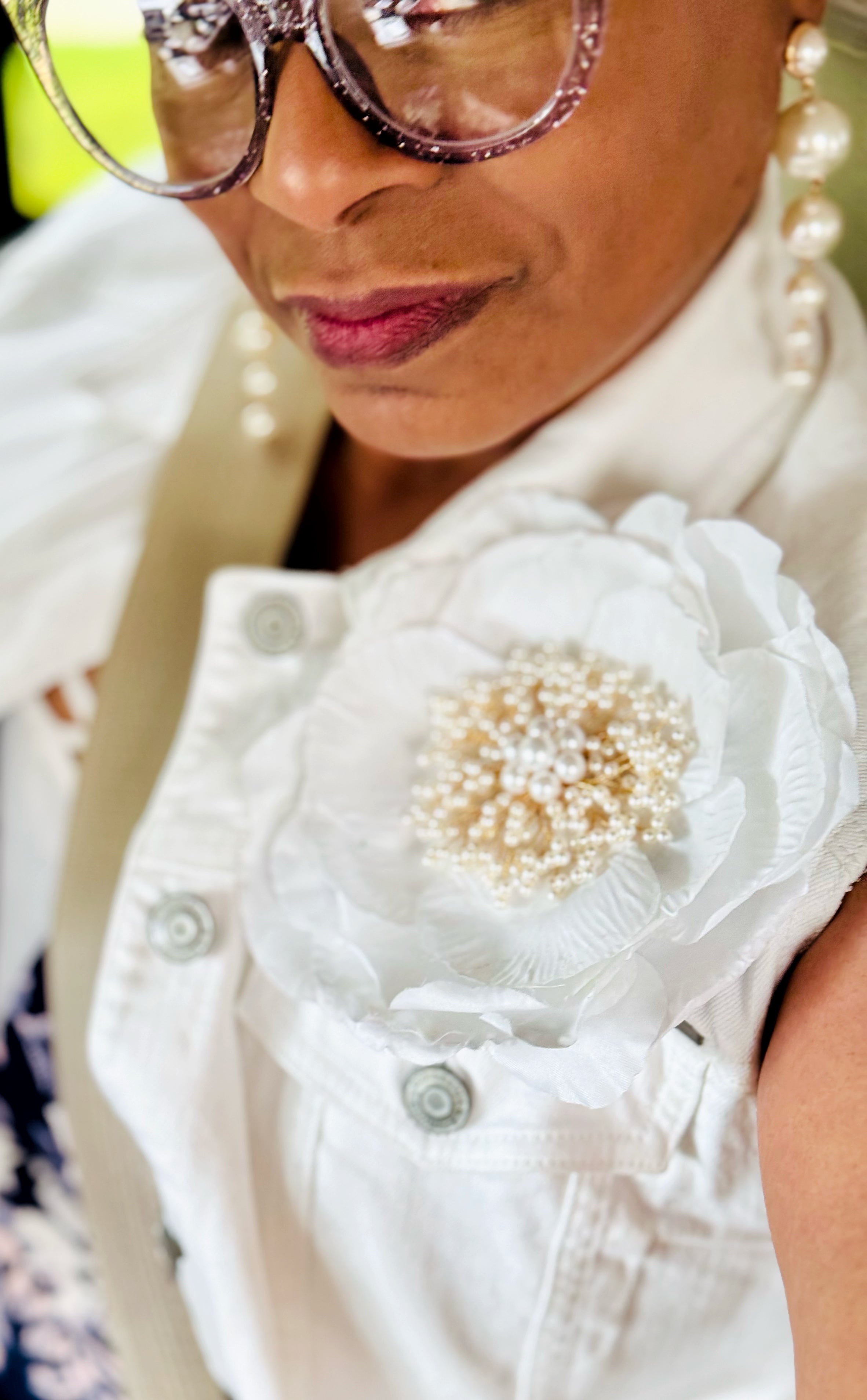 "Snowy" Floral Brooch & Earrings