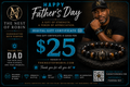 Father's Day gift certificate with a man and jewelry on a dark background