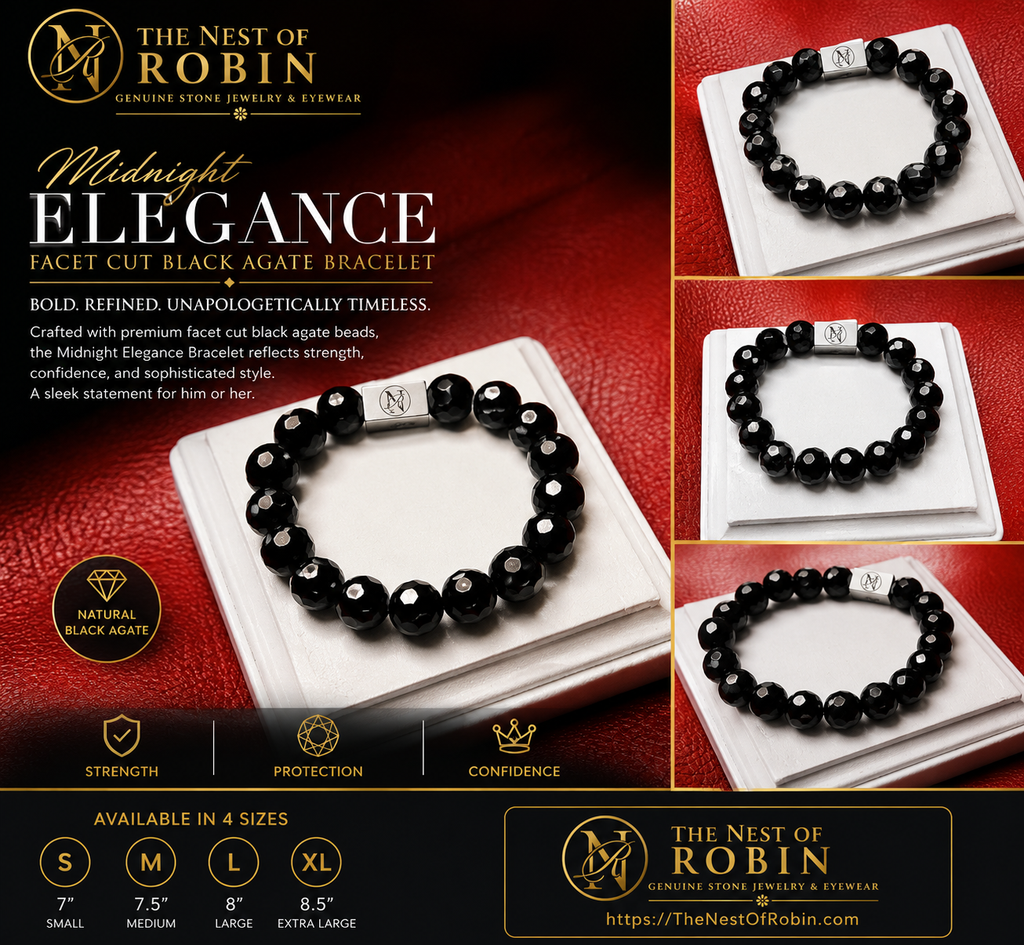 Midnight Elegance™ | Faceted Black Agate Bracelet