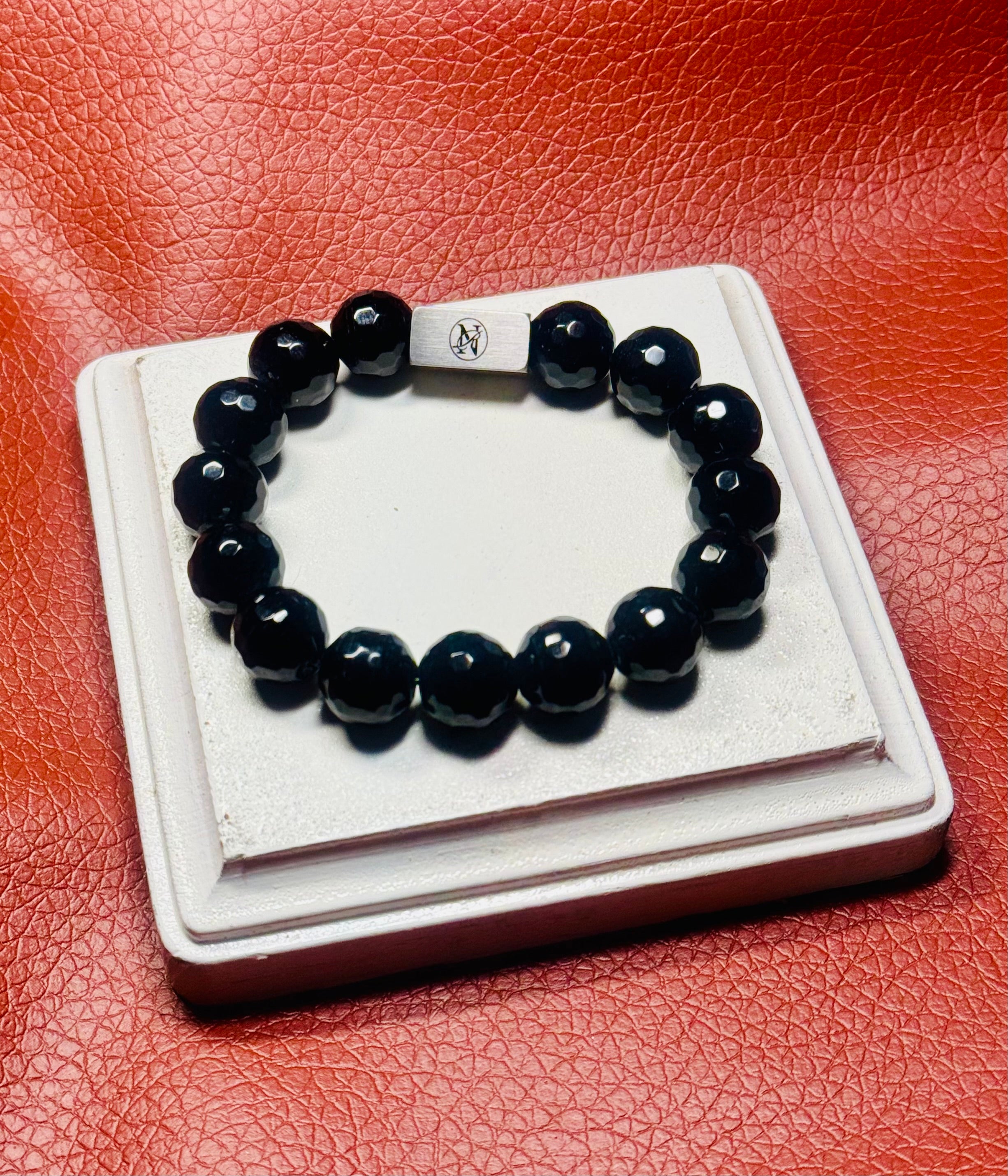 Midnight Elegance™ | Faceted Black Agate Bracelet