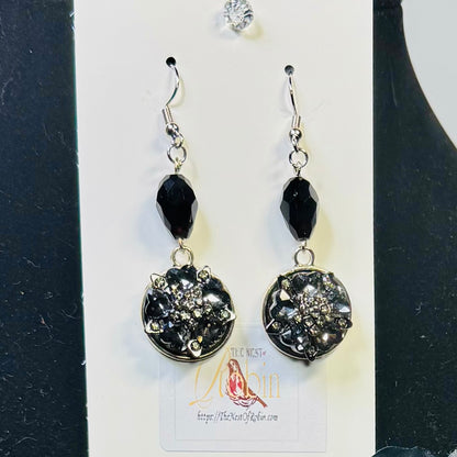 “Night Sparkle” Floral Brooch & Earrings Set