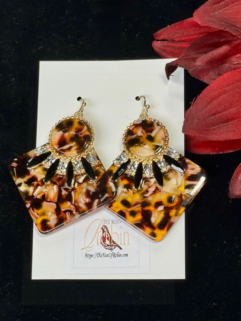 “Deep Sunflower” Floral Brooch & Earrings Set