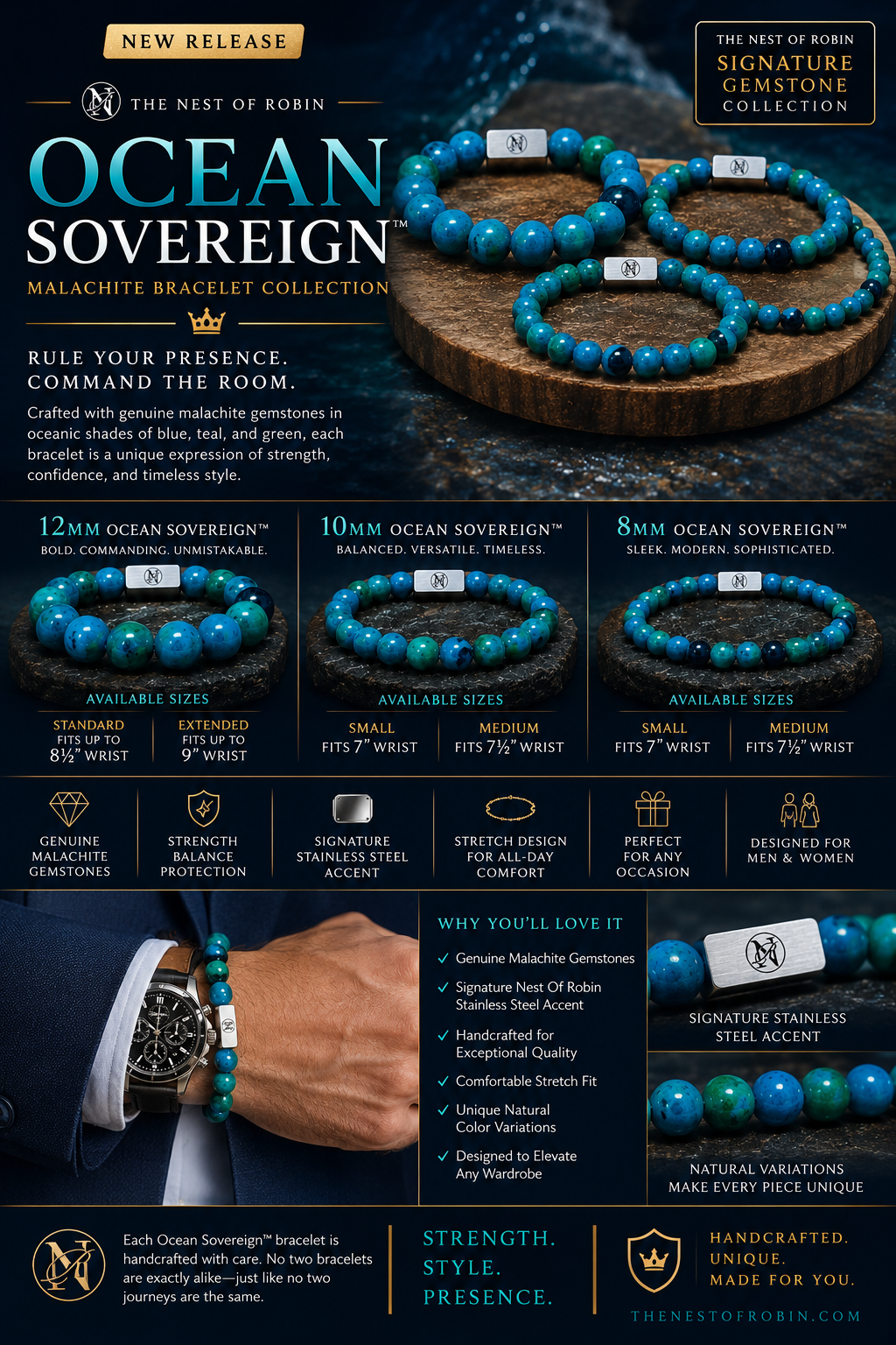 Ocean Sovereign™ Malachite Bracelet Collection