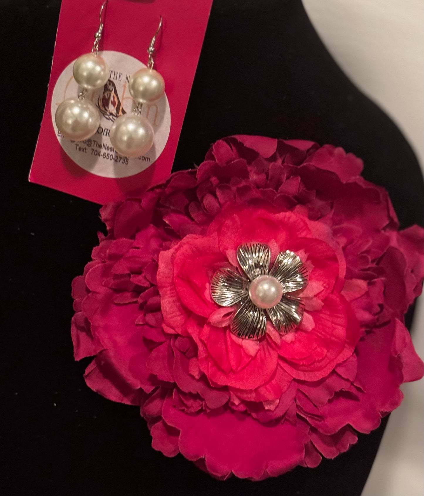 “A Rose & A Pearl” Floral Brooch & Earrings Set