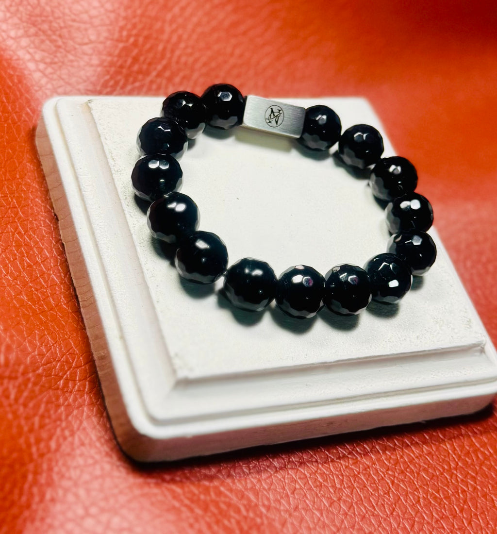 Midnight Elegance™ | Faceted Black Agate Bracelet