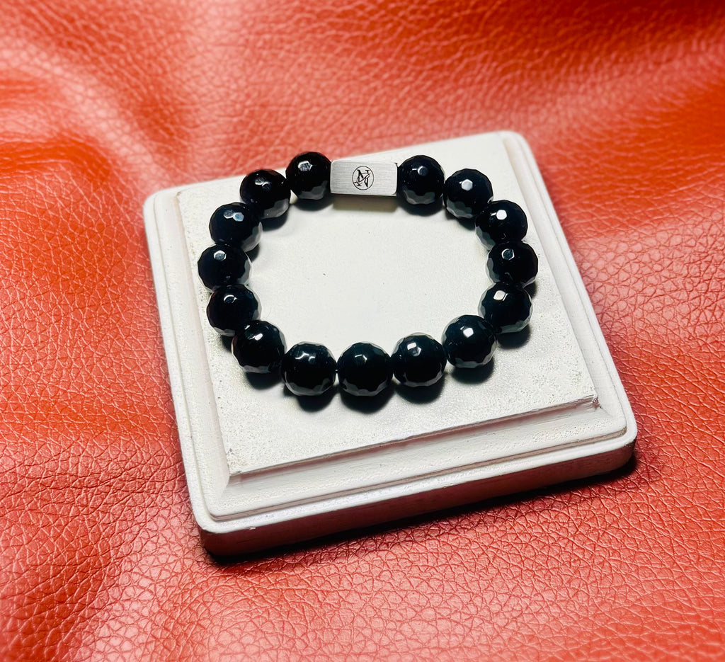 Midnight Elegance™ | Faceted Black Agate Bracelet