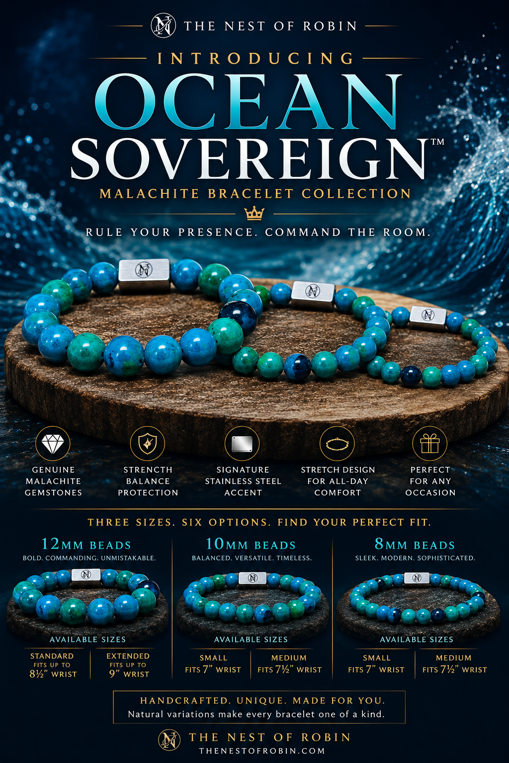 Ocean Sovereign™ Malachite Bracelet Collection