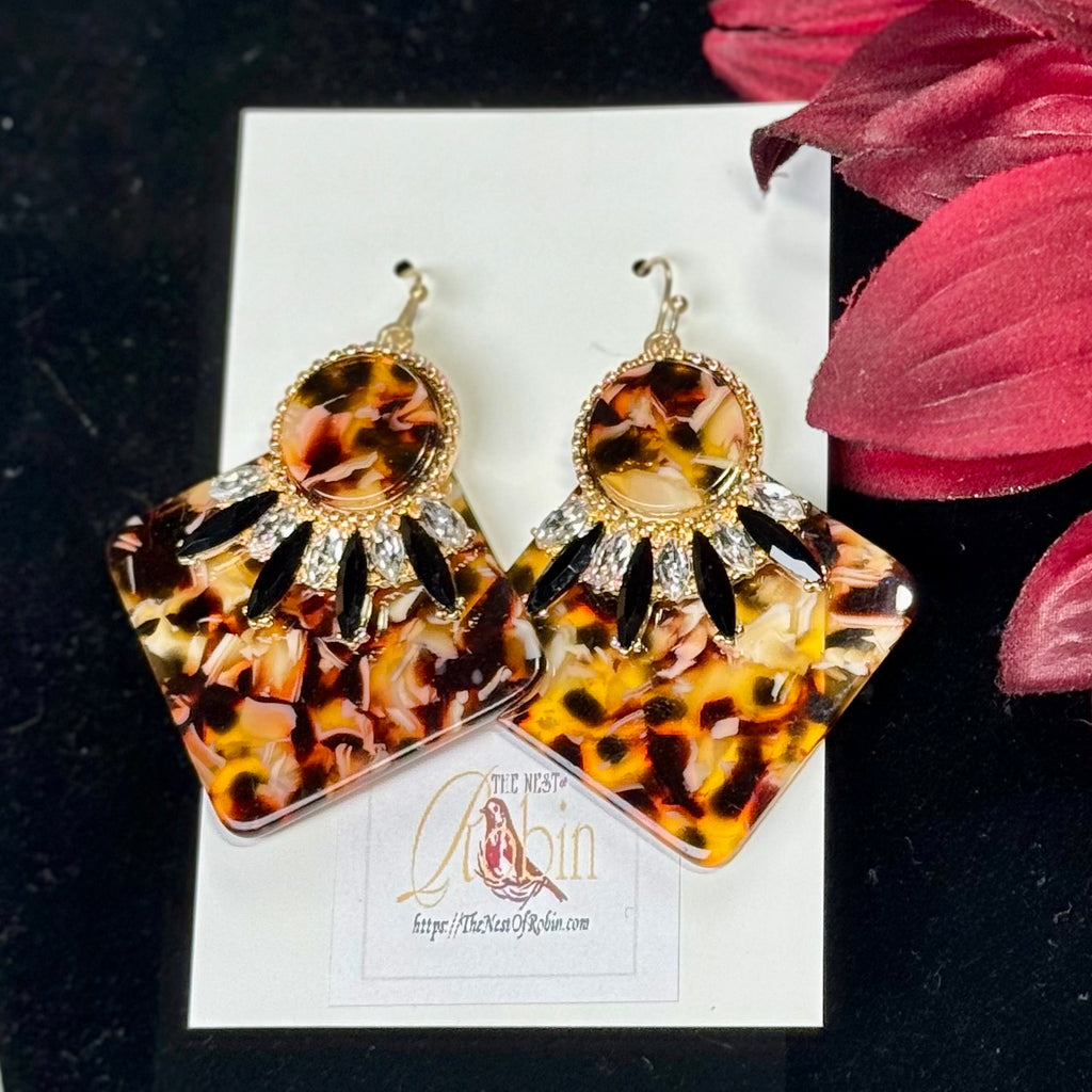 “Deep Sunflower” Floral Brooch & Earrings Set