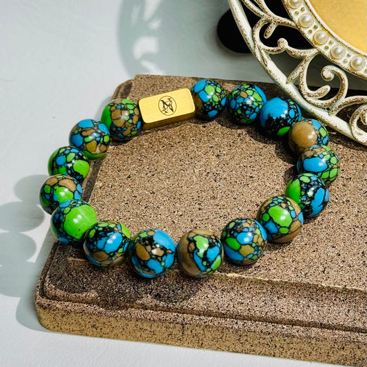 “Aqua Peacock” Genuine Stone Bracelet