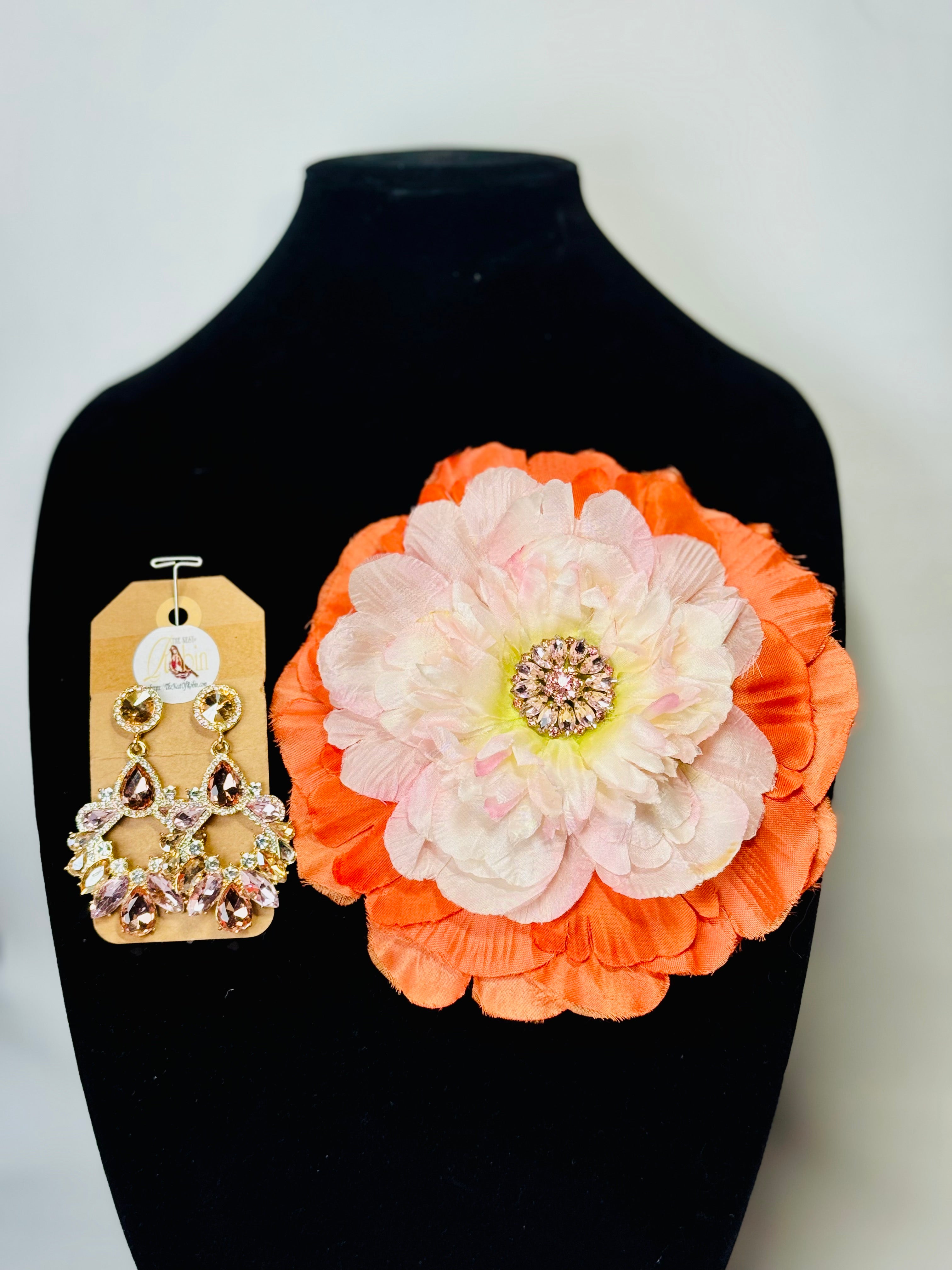 “Pink Peach” Brooch & Earrings Set