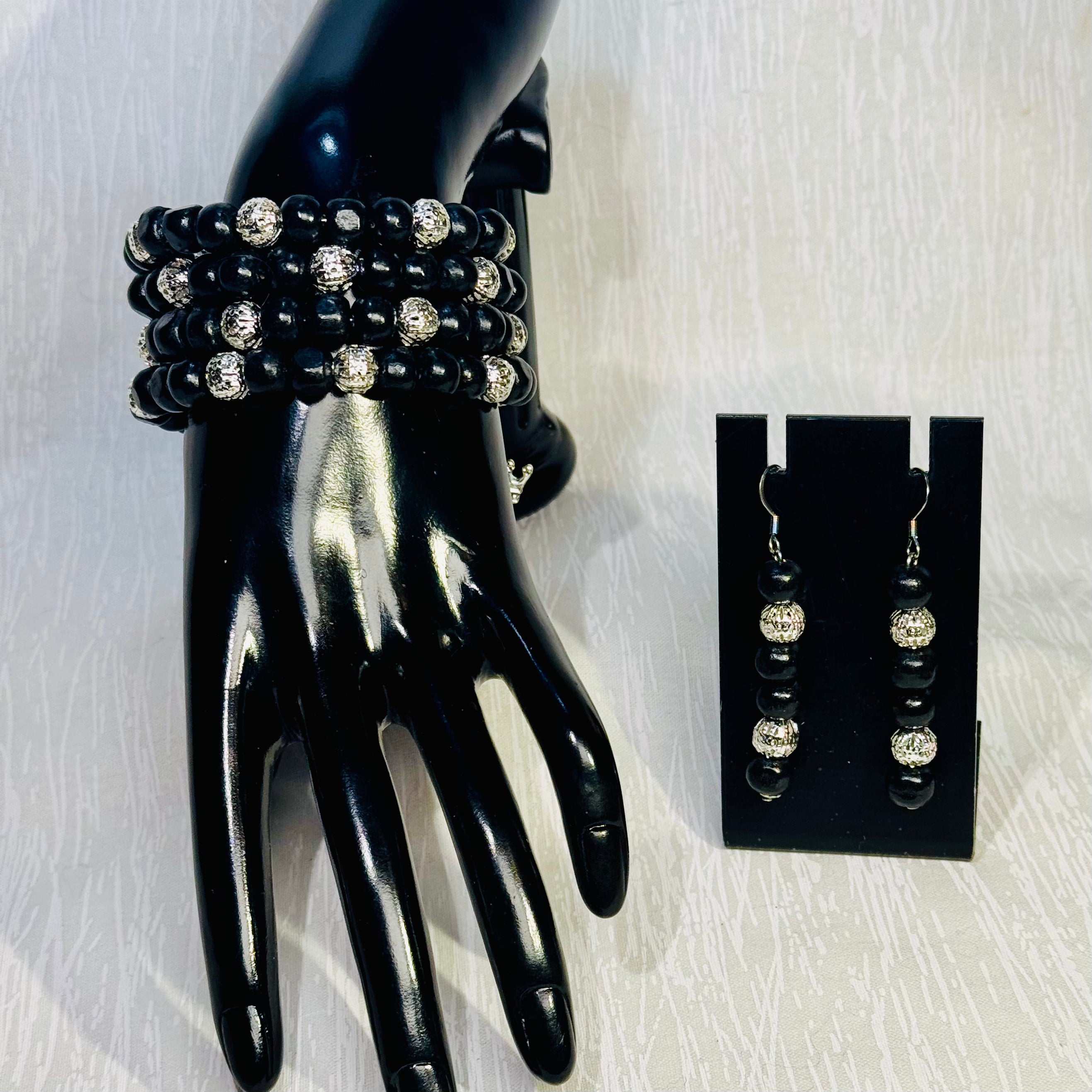 "Black Crown" Wrap Bracelet & Earrings Set