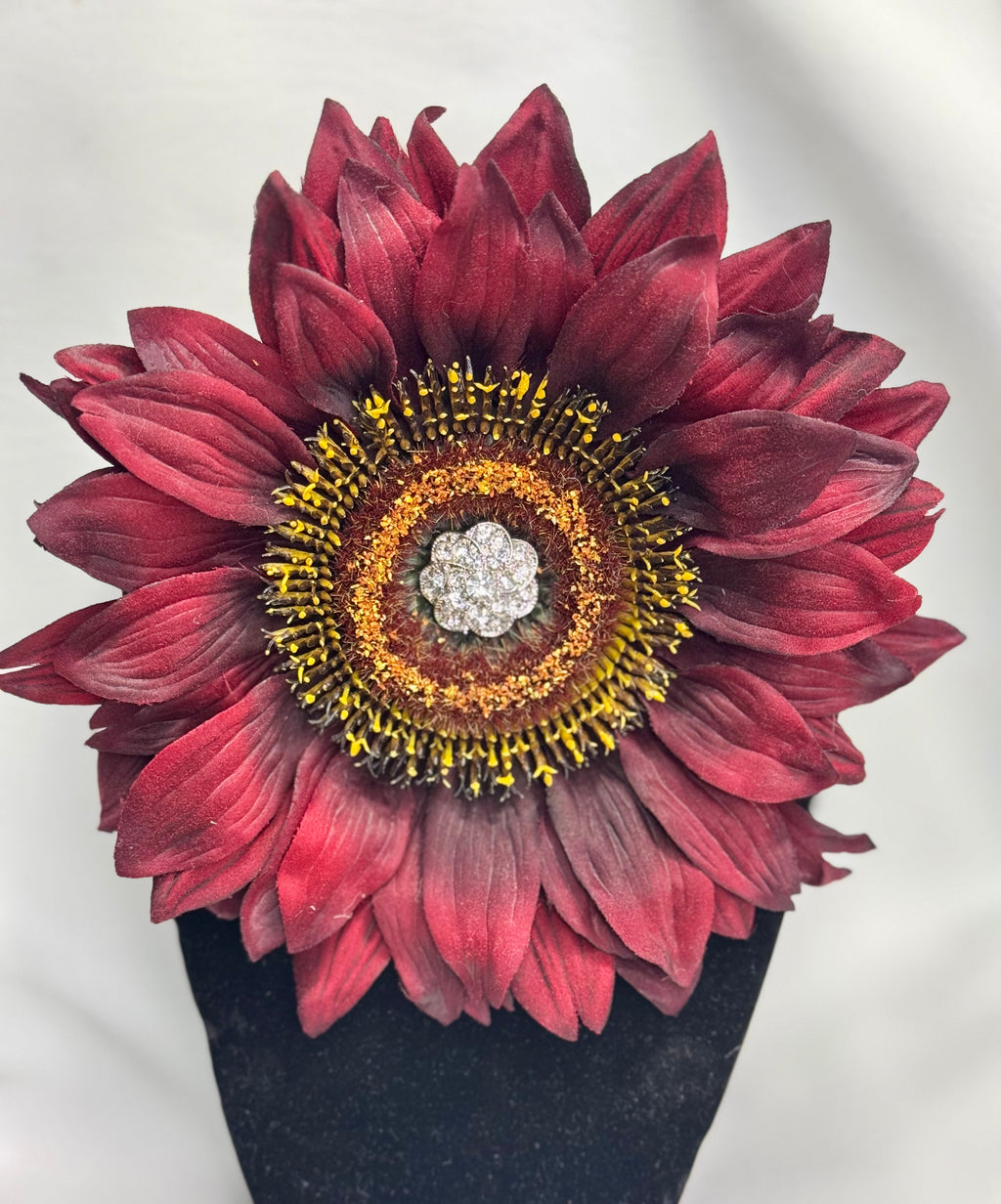 “Crimson Radiance” Floral Brooch & Earrings Set