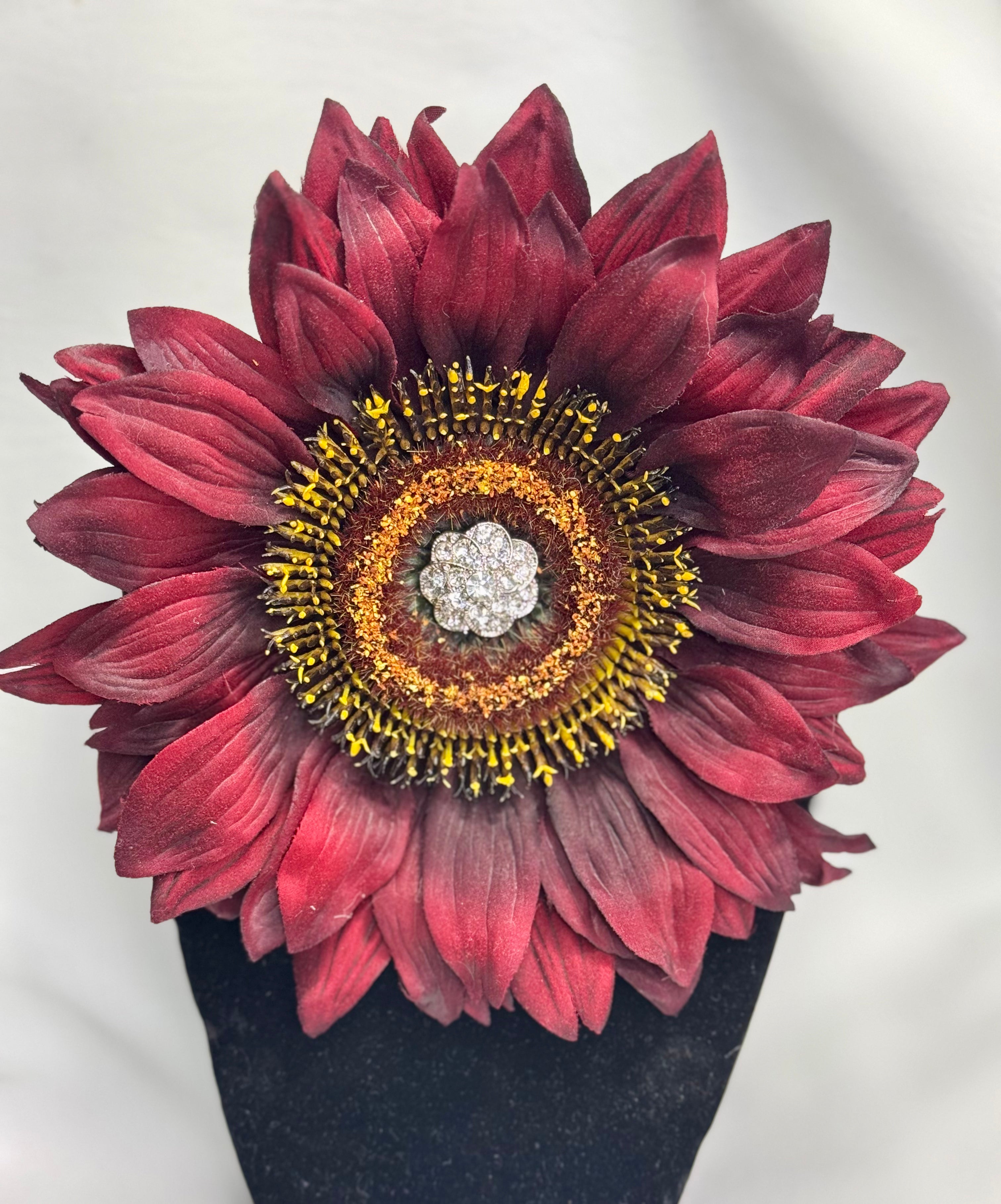 “Crimson Radiance” Floral Brooch & Earrings Set