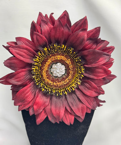 “Crimson Radiance” Floral Brooch & Earrings Set