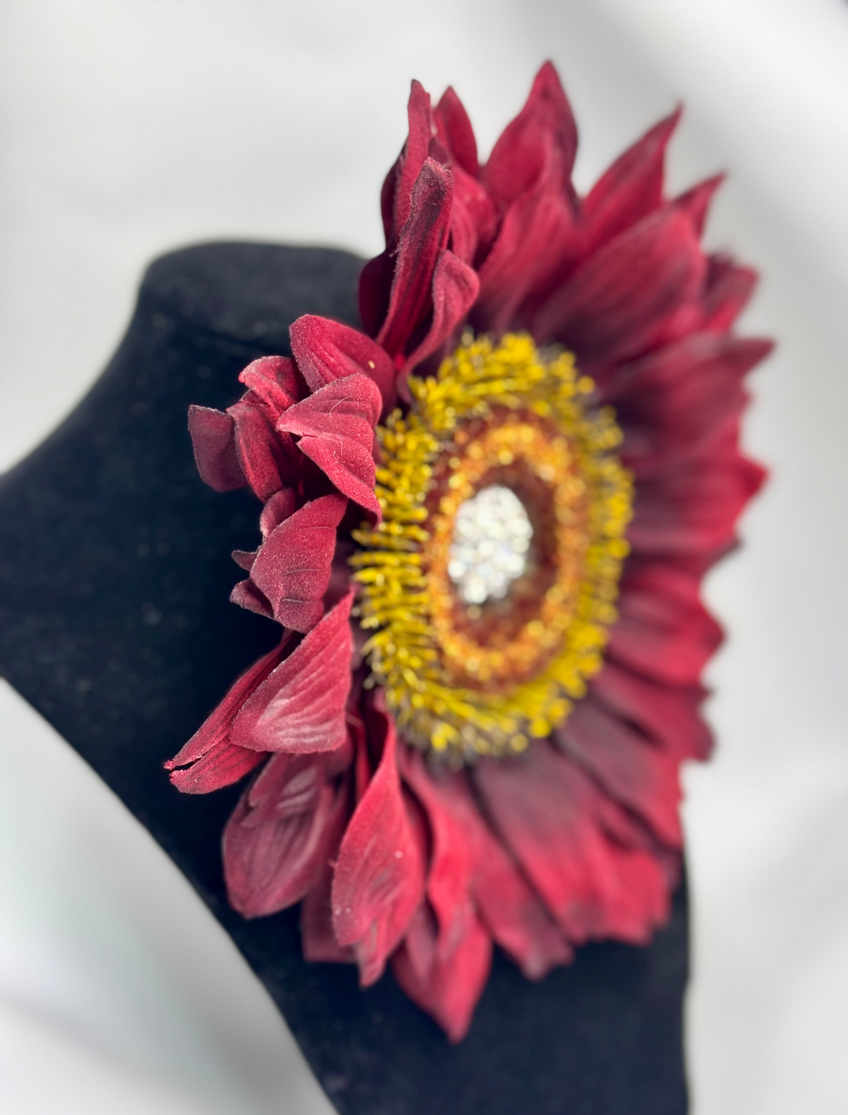 “Crimson Radiance” Floral Brooch & Earrings Set