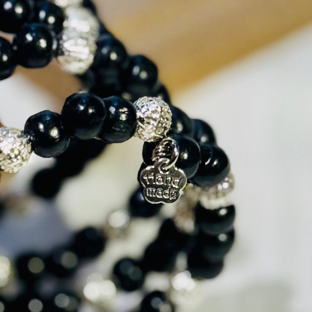 "Black Crown" Wrap Bracelet & Earrings Set