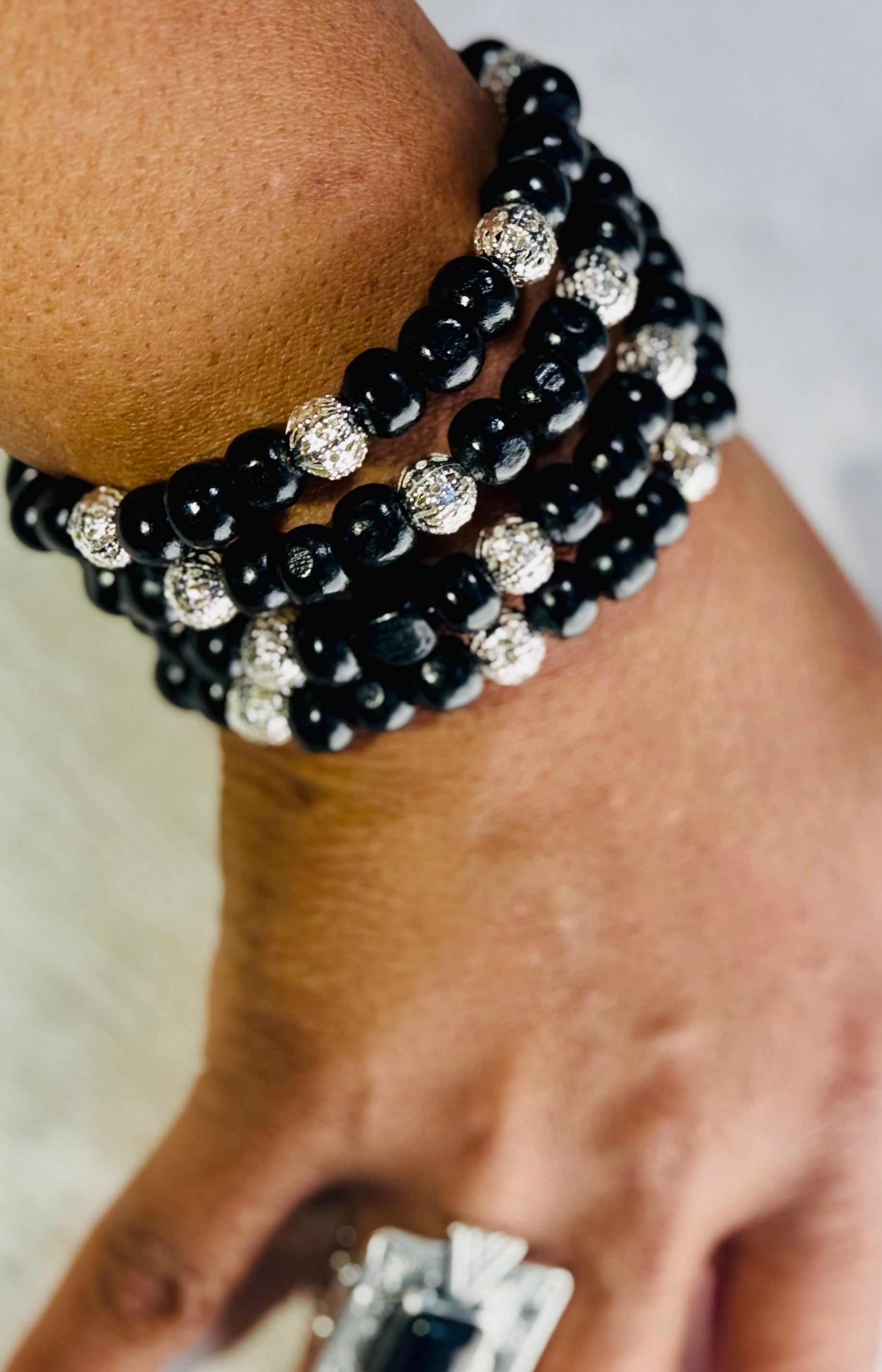 "Black Crown" Wrap Bracelet & Earrings Set