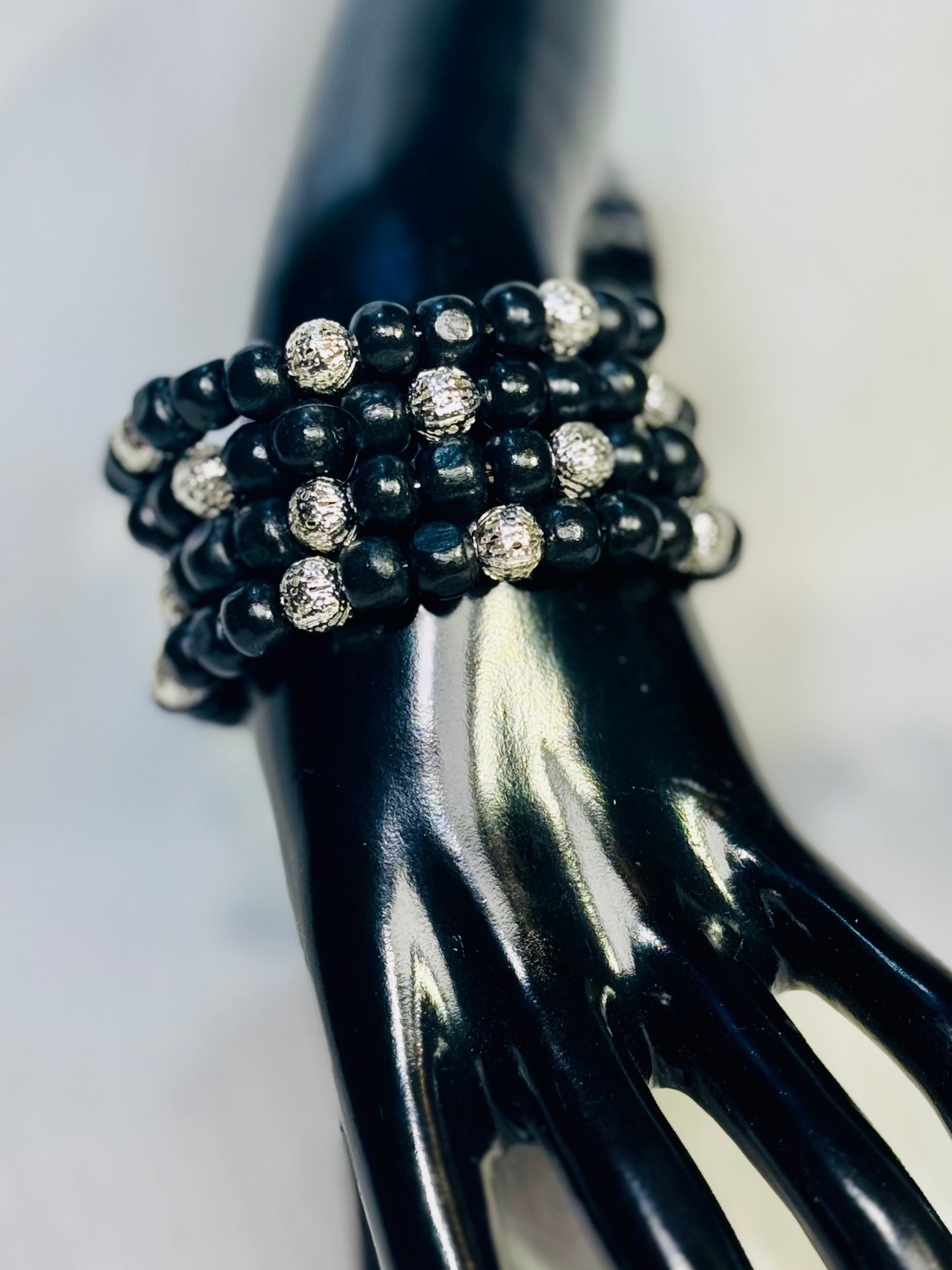 "Black Crown" Wrap Bracelet & Earrings Set