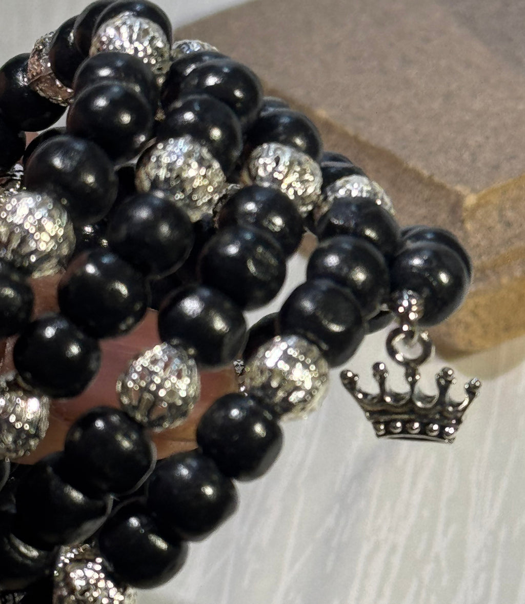 "Black Crown" Wrap Bracelet & Earrings Set