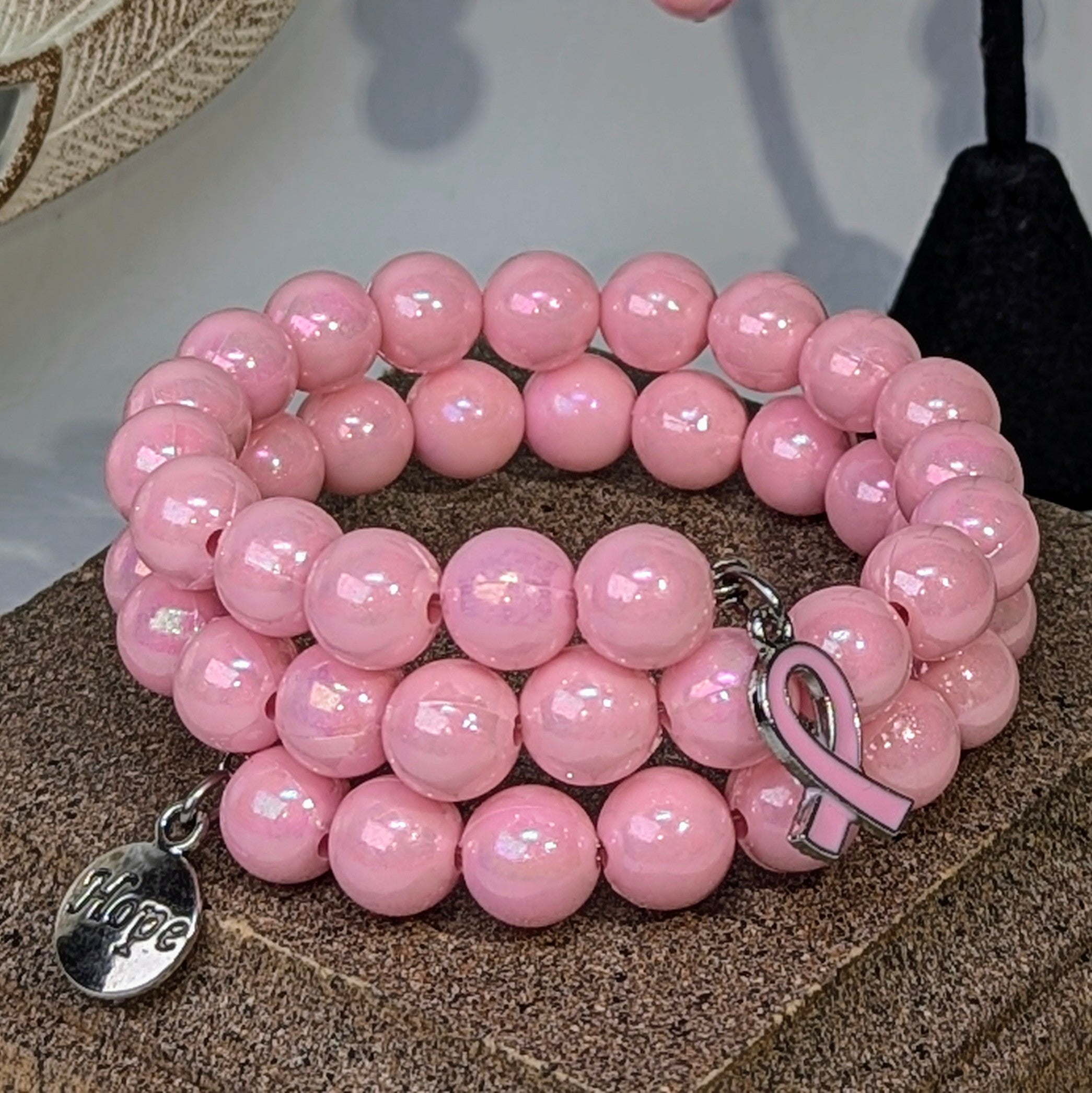 Pink Ribbon Bracelet & Earrings Set