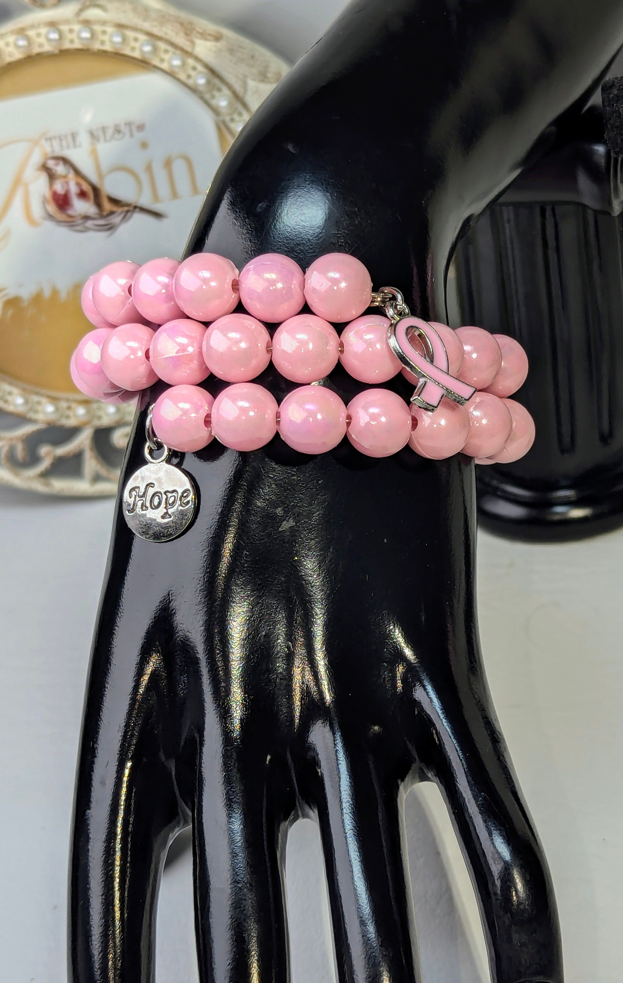 Pink Ribbon Bracelet & Earrings Set