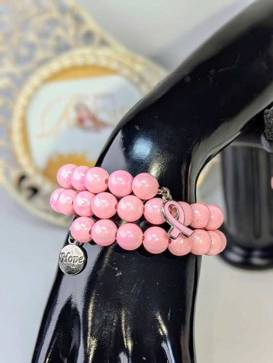 Pink Ribbon Bracelet & Earrings Set