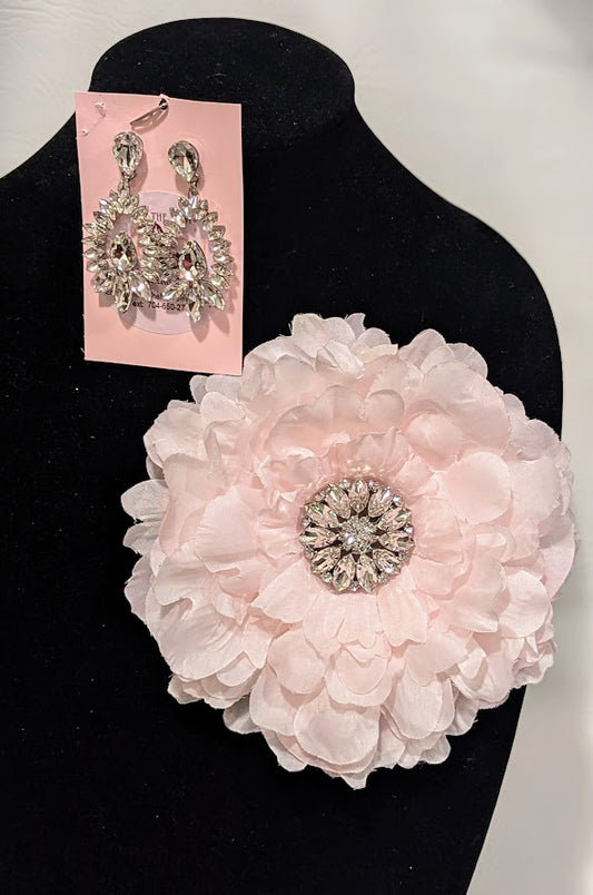 Blush Rose Brooch & Earrings Set