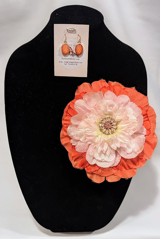 Pink Peach Brooch & Earrings Set