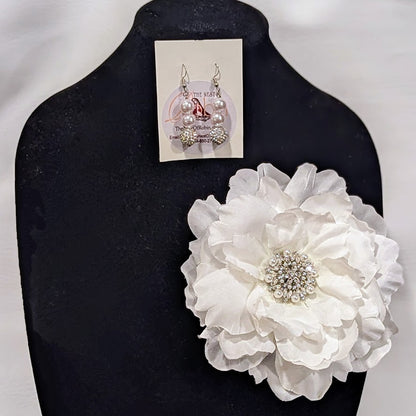 Crystal White Floral Brooch & Earring Set