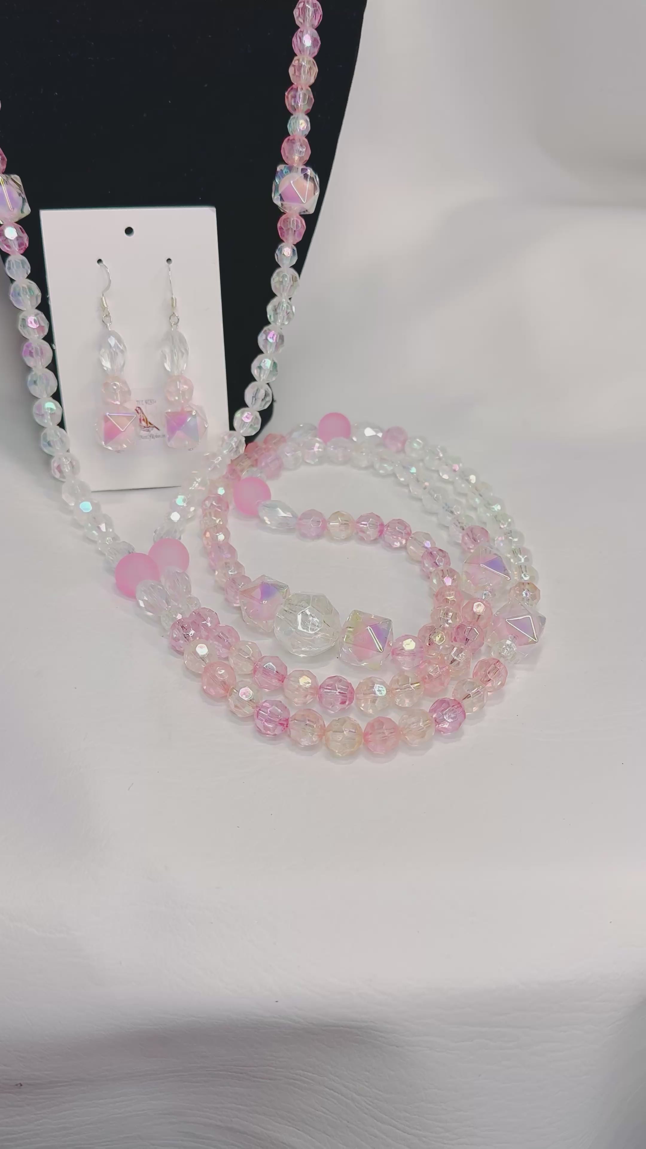 “Blush Radiance Ensemble” - Floral Brooch, Long Necklace & Earrings￼