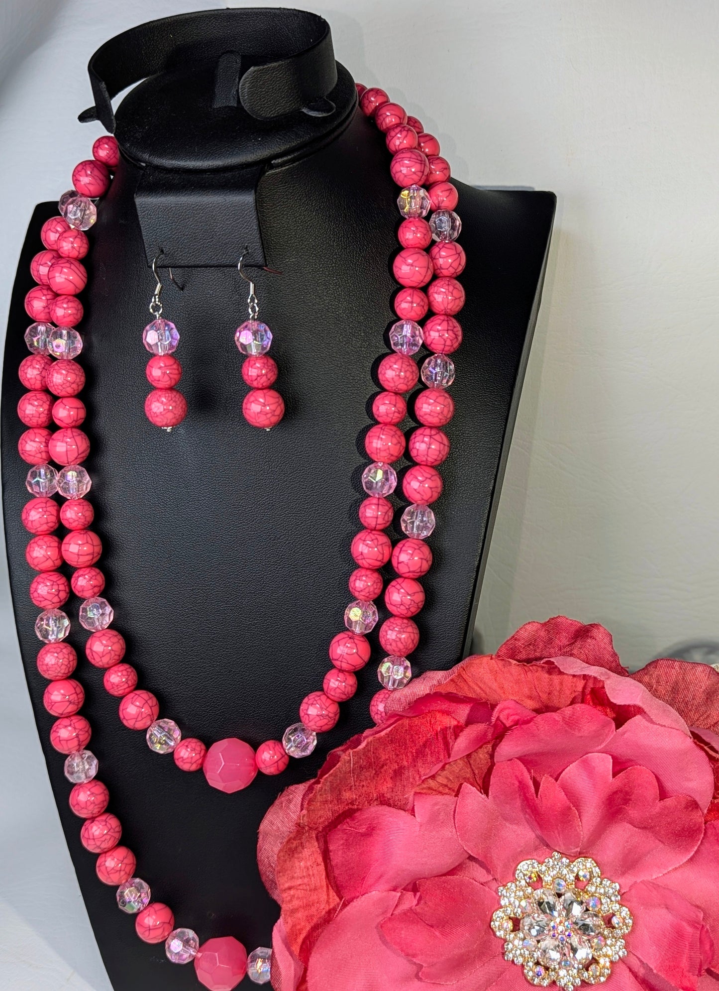 "Boldly Hot & Pink" Brooch, Necklace & Earrings Set