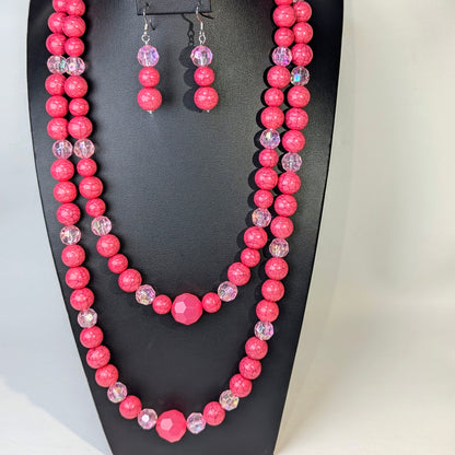 "Boldly Hot & Pink" Brooch, Necklace & Earrings Set